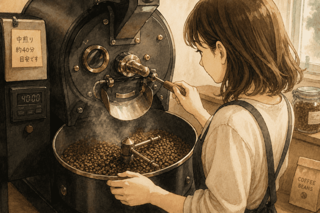 コーヒー豆を焙煎している様子
